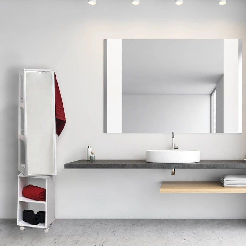 Bílá otočná zrcadlová skříňka na pojízdné základně - 13 L x 11.75 W x 61.5 H palců