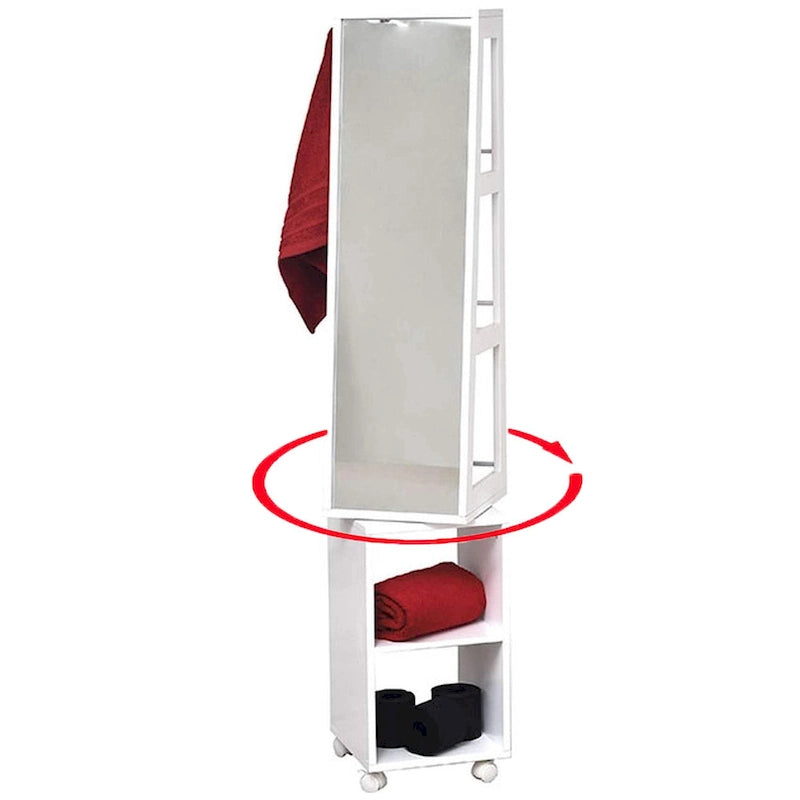 Bílá otočná zrcadlová skříňka na pojízdné základně - 13 L x 11.75 W x 61.5 H palců