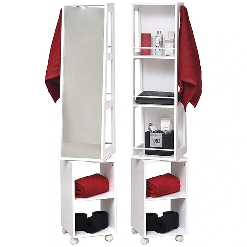 Bílá otočná zrcadlová skříňka na pojízdné základně - 13 L x 11.75 W x 61.5 H palců