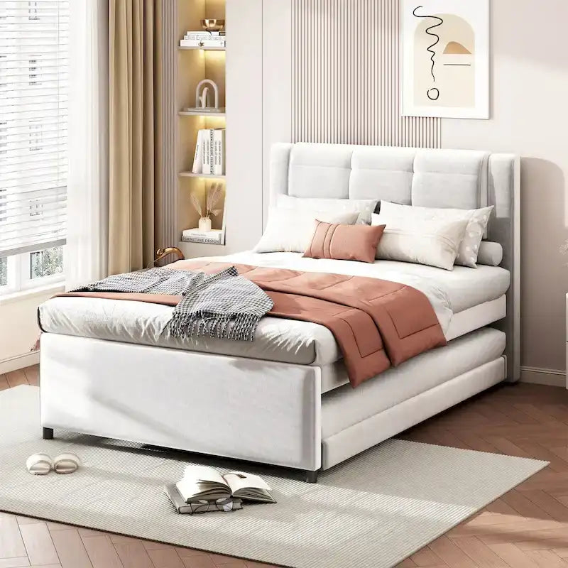 Full Size Upholstered Platform Bed with Trundle
