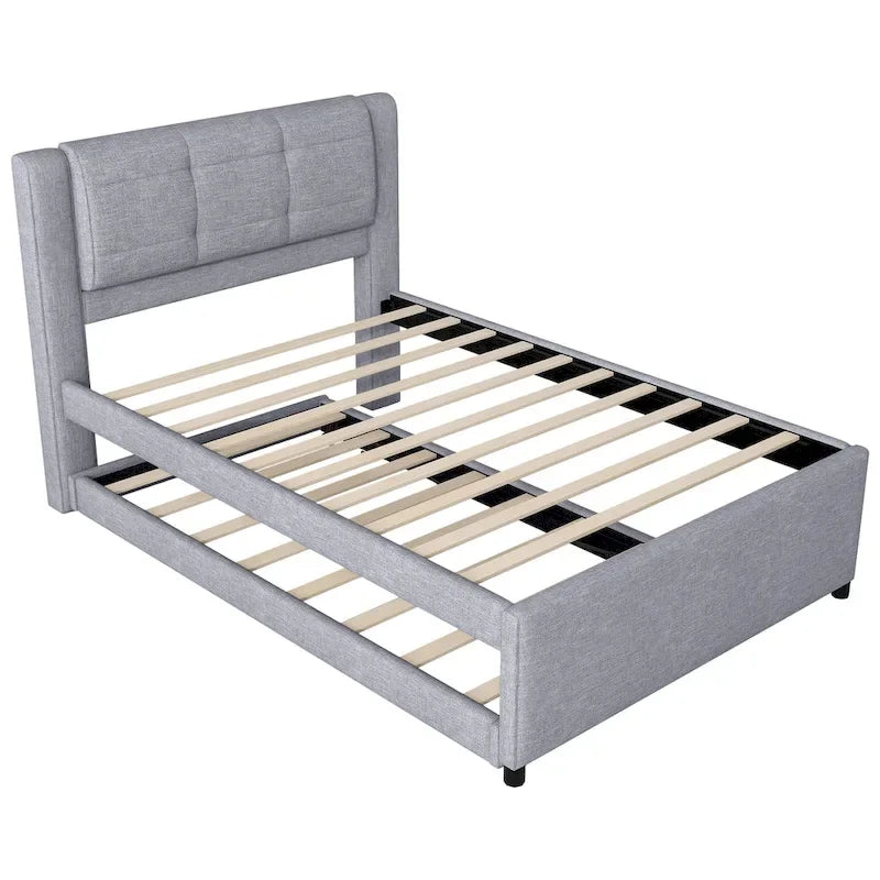 Full Size Upholstered Platform Bed with Trundle